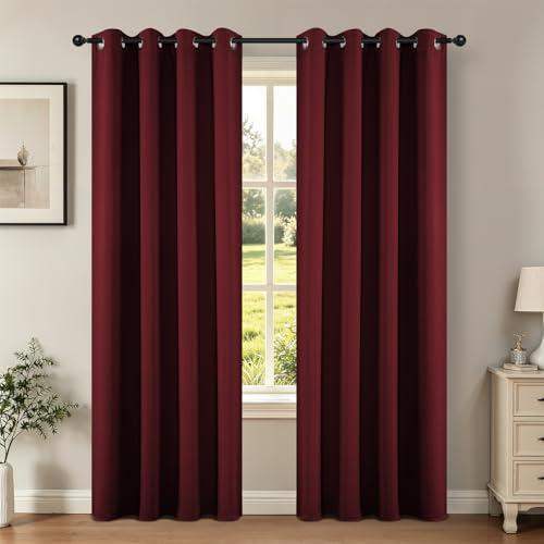 Joydeco Blackout Curtains 120 inches Long 2 Panels Set, Thermal Insulated Long Curtains 2 Burg, Room Darkening Grommet Curtains for Bedroom Living Room Windows(W52 x L120 Inch, Burgundy Red)