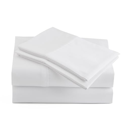 Peru Pima 415 Thread Count Percal Twin XL Sheet Set - 100% Peruvian Pima Cotton, 3 Piece (Flat, Fitted, 1 Pillowcase) - Cooling, Crisp, Deep Pocket, Hotel Quality Bedding - White