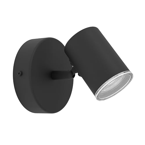 Eglo Bedside wall Light Consuma 1, Bathroom lamp with Adjustable spot Light, Reading lamp, Bedroom and Living Room Lighting, Black Steel, GU10 Socket, IP44