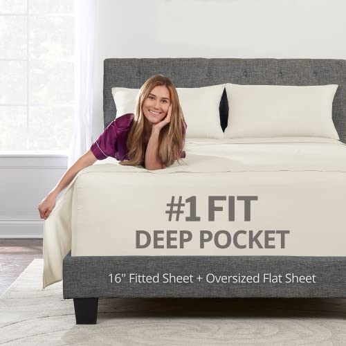 Deep Pocket Twin Bed Sheets ??? 3-Piece Includes: Real 16??? Inch Extra Deep Pocket Fitted Sheet [Best-Fit for 14???-18 Mattress] ??? Oversize Flat Sheet ??? 1 Zipper Closure Pillowcase ??? Ivory (Off White)
