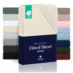 Dreamzie Fitted Sheet 90 x 190 cm for Thick Mattresses up to 33 cm – 100% Polyester Microfibre – Beige Certified Chemical Free (Oeko Tex), Fitted Sheet with Full Elastic
