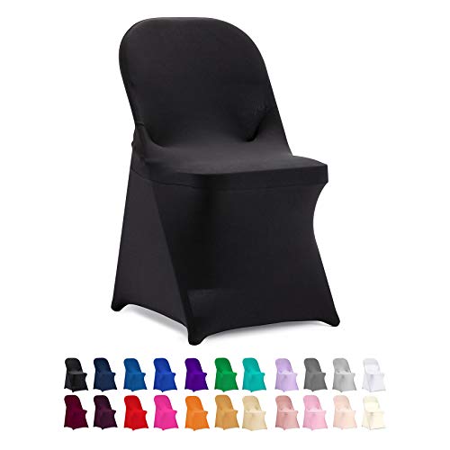 Peomeise 12pcs Stretch Spandex Folding Chair Cover for Wedding Party Dining Banquet Event (12, Black)