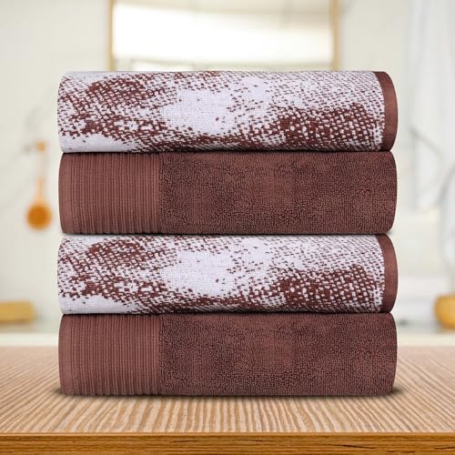 Superior Cotton Solid and Marble Bath Towel Set of 4, Quick Drying Body Towels, Large, Highly Absorbent, Soft, Modern Decorative Bathroom Accessories, Shower, Bath Home Essentials, Brown