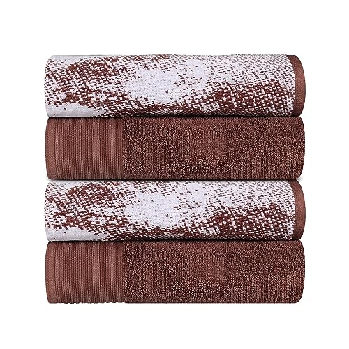 Superior Cotton Solid and Marble Bath Towel Set of 4, Quick Drying Body Towels, Large, Highly Absorbent, Soft, Modern Decorative Bathroom Accessories, Shower, Bath Home Essentials, Brown