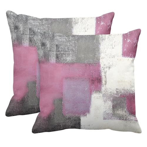 Emvency Set of 2 Pink Painting Throw Pillow Covers Contemporary Line Gray Abstract Modern Design Retro Decorative Pillow Case Home Decor Standard Square 18x18 Inch Cushion Pillowcase