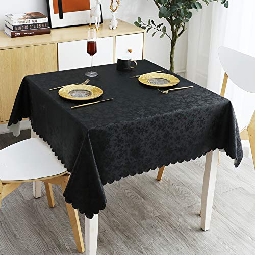 "Smiry Square Table Cloth, Waterproof Heavy Duty Vinyl Tablecloths, Wipeable Washable Table Cover for Kitchen and Dining Room (Black, 54"" X 54"")"