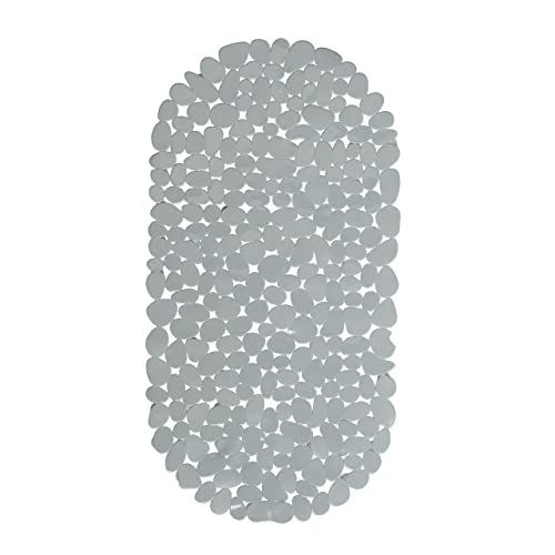 Relaxdays Bathtub Mat, Pebble Design, Non-Slip Bath or Shower Insert, Suction Cups, LxW: 66.5 x 34.5 cm, Grey