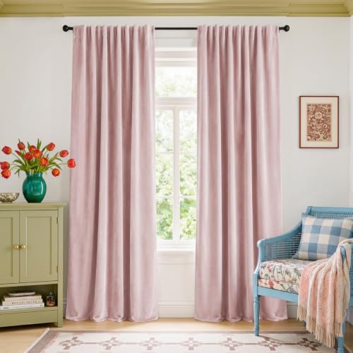 "Lazzzy Velvet Blackout Extra Long Curtains Thermal Insulated Room Window Drapes Super Soft Luxury Curtains for Living Room Bedroom Rod Pocket 2 Panels, Dusty Pink, 52"" W x 108"" L"