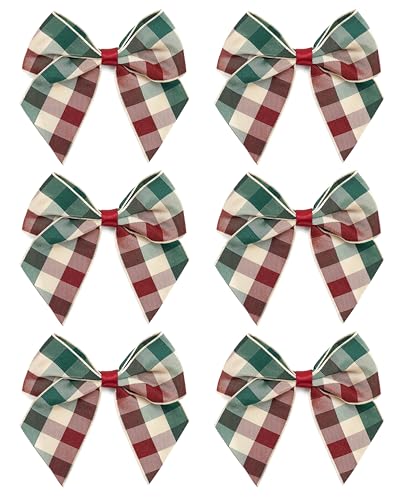 Italian Options Large Tartan Ribbon Bows, Self-Adhesive Christmas Ribbon Bow for Crafting, Gifts, Christmas Tree Decorations, Hampers, Wreaths, Hair Bows, Country, 6 Pack, 10 cm