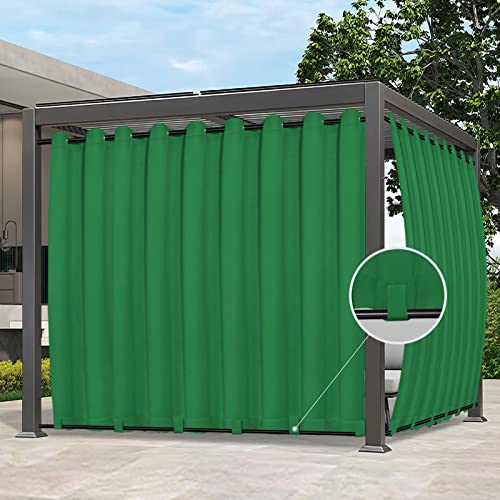 Easy-Going Outdoor Curtains Waterproof Windproof Weatherproof Curtain for Patio, Cabana, Porch, Pergola and Gazebo, Grommet Top and Tab Bottom Drape, 1 Panel, 150x96 inch, Green