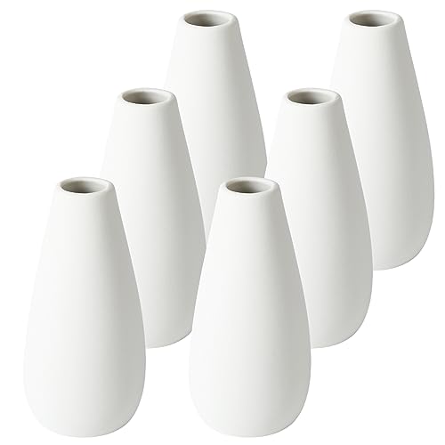 YANLING 6 Pcs White Ceramic Vases for Home Decor, 6 Inch Modern Centerpieces, Small Boho for Pampas Grass, Table Vase for Dried Flowers