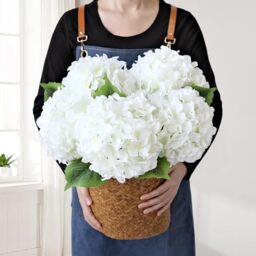 JINWOE Silk Flowers Hydrangea Artificial Flowers, 5Pcs 20Inch Large Lifelike Faux White Flowers, Full Fake Artificial Hydrangeas with Stems for Bouquet Table Centerpieces Home Decoration