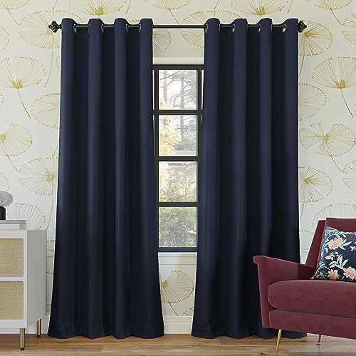"Sun Zero Nordic 2-Pack Theater Grade Noise Reducing Extreme 100% Blackout Grommet Curtain Panel Pair, 52"" x 54"", Indigo"
