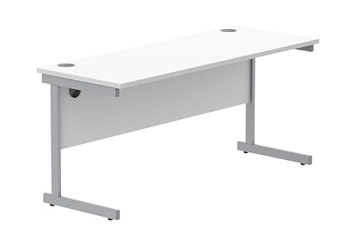 Office Hippo Essentials Rectangular Writing Computer Work Place, Home Office Desk with Cable Port Management, MFC, Arctic White, 160x60cm
