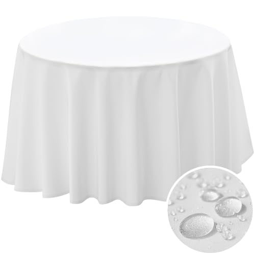 BYDOLL Table Cloth 60 Inch Round Tablecloth Fits Max50 Inch Diameter Table Top,White Polyester Washable Wrinkle-Free Spillproof Tablecloth for Party Patio Cover