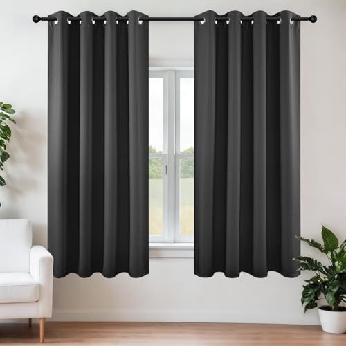 Joydeco Blackout Curtains 90 Inch Length 2 Panels Set, Thermal Insulated Long Curtains& Drapes 2 Burg, Room Darkening Grommet Curtains for Living Room Bedroom Window (W90 x L90 Inch, Dark Grey)