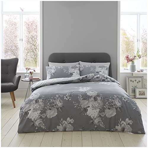 GC GAVENO CAVAILIA Luxury Geometric Duvet cover, Floral Bedding Quilt Set, Polycotton Bed Covers, Grey, Single