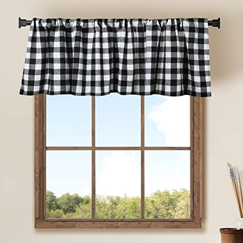 "WOSIBO 2 Pack Buffalo Check Plaid Cotton Window Valances White and Black Farmhouse Design Window Treatment Decor Curtains Rod Pocket Valances for Kitchen/Living Room 16"" x 56"""