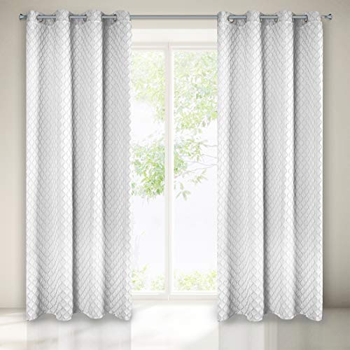 Eurofirany Curtain Elegant Wavy Pattern Shimmering Silver 8 Eyelets Elegant Glamour Bedroom Living Room 135 x 250 cm