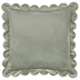 furn. Lil Scallop Cushion Cover – Colourful Velvet Piped Scalloped Edge Decorative Case (Green/Natural – 45x45cm)