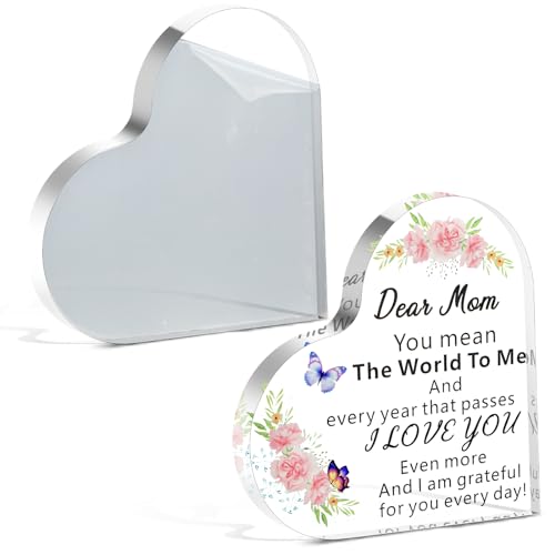Suzile 2 Pack Blank Acrylic Signs DIY Clear Acrylic Sheets for Mom Sister Friend Coworker Heart Shaped Desk Decor for Christmas Reception Table Decoration Party Centerpiece Favors