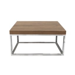 TemaHome Honeycomb Panel Plus Metal Prairie Square Coffee Table with Walnut Veneer Plus Chrome Feet, 75 x 75 x 35 cm, Brown