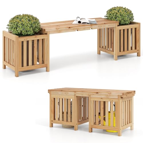 GiantexUK 2-in-1 Wooden Garden Planter & Bench