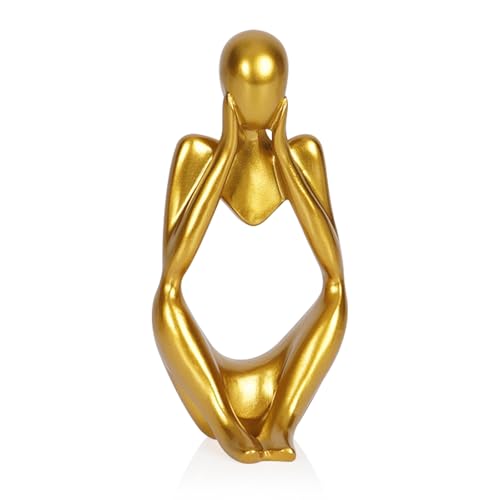 Ozzptuu Sandstone Resin Thinker Style Abstract Sculpture Statue Collectible Figurines Home Office Bookshelf Desktop Decor (Small Gold, Focus)