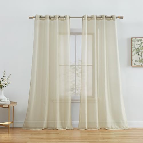 HLC.ME 2 Piece Semi Sheer Voile Light Filtering Window Curtain Grommet Panels for Bedroom, Living Room & Dining Room - Beige - 54 W x 72 inch Long