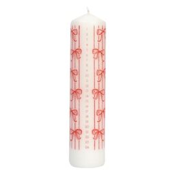 Talking Tables Bow Christmas Pillar Advent Candle for Wreath 20cm Premium Unscented Wax, Dates to Countdown to Xmas Day Statement Table Decoration Home Décor Red and White