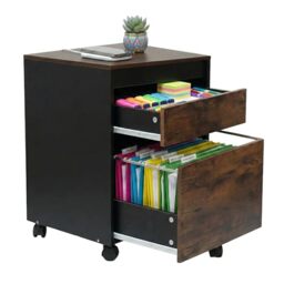 Relaxdays Rolling Cabinet with 2 Drawers, Hanging Files, Castors, 57x40x40 cm, Brown/Black