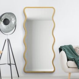 "MirrorOutlet The Fluctus - Gold Metal Wavy Framed Rectangular Wall Mirror 67"" X 31"" (170CM X 80CM) Silvered Mirror Glass. Extra Large. Landscape or Portrait"