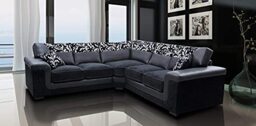 Sofas and More Harmony Corner Sofa Black Faux Leather Fabric Settee