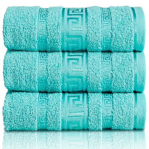 GC GAVENO CAVAILIA Greek Bath Sheet - Pack Of 3 100% Egyptian Cotton Towels Bath Sheets - Extra Large Soft Highly Absorbent Quick Dry Towel (90x150 cm) - 550 GSM Towels For Bathroom - Aqua