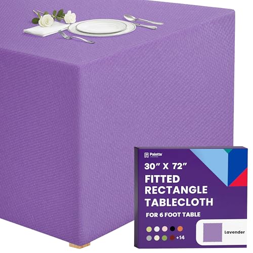 Gee Di Moda Fitted Tablecloth - 72 x 30 Inch Lavender Fitted Table Cloth for Rectangle Table - Heavy Duty Washable Fabric - Buffet & Dinner Party Tablecloth