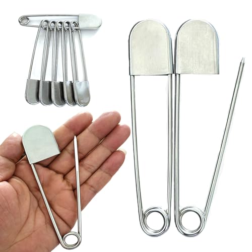 Erewa 6 Pack Large Safety Pins, 5 Inches Heavy Duty Stainless Steel Oversize Safety Pins, Extra Large Pins for Blankets, Heavy Laundry, Crafts and Decorations