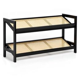 KEPLIN 2 Tier Bamboo and Rattan Shoe Rack Organiser – Eco-Friendly, Durable, Easy Assembly – Compact Design for Entryway, Closet, or Hallway – Stylish and Functional Storage – Black and Natural