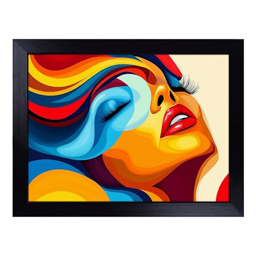 Lap Tray with Bean Bag Cushion, Art Deco Woman - Handmade in the UK, Raised Wooden Edge, Padded Cushion, Heat-Resistant Wipe-Clean Surface, for Meals, Laptops and Crafts