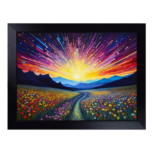 Lap Tray with Bean Bag Cushion, Shooting Star Colour Field - Handmade in the UK, Raised Wooden Edge, Padded Cushion, Heat-Resistant Wipe-Clean Surface, for Meals, Laptops and Crafts