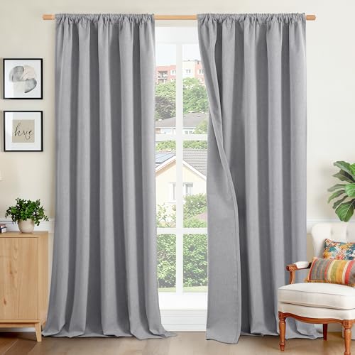 BGment Grey Linen Blackout Curtains for Living Room Window, Thermal Insulated Drapes Privacy for Bedroom with Rod Pocket Room Darkening, 2 Panels, 52 X 90 Inch