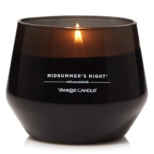Yankee Candle Studio Scented Candle,Midsummer's Night Medium Candle,Long Burning Candles:35-50 Hours,Stylish Glass Vessel Design with Black Wax,Perfect Gifts for WomenGifts for MumWedding Gifts & More