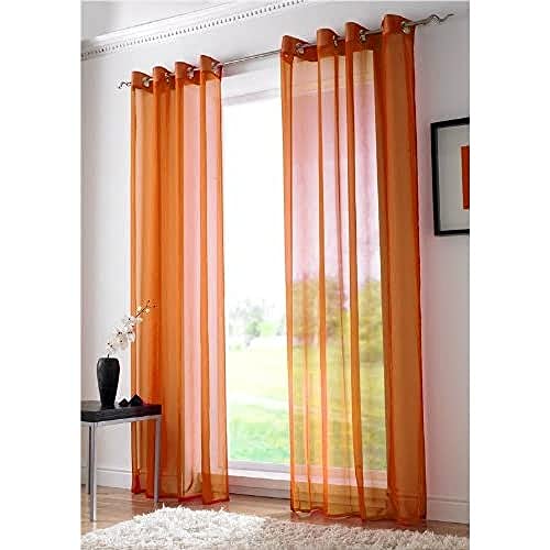 "Orange Eyelet Ring Top Voile Curtain Panel Ringtop 59"" x 108"""