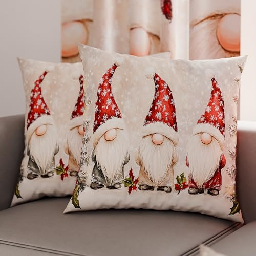 PETTI Italian Artisans - Pair of 45x45 cm Microfiber Cushion Covers, Christmas Pillow Cases, Christmas Decor Cushions for Bedroom, Sofa, Living Room, Set of 2 Cushion Covers, Gnome Pillow Case 03