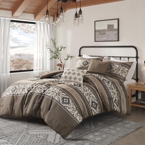 Madison Park King Comforter Set, Stripes Herringbone Southwestern Boho Comforters King Size, All Season Lightweight & Fluffy Microfiber Bed Set, 2 D??cor Pillows, Mariposa, King/Cal King Brown 5 Piece