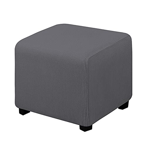 Easy-Going Stretch Square Ottoman Cover Folding Storage Stool Furniture Protector Soft Rectangle Slipcover with Elastic Bottom (15x15x15inch, Grey), X-Small