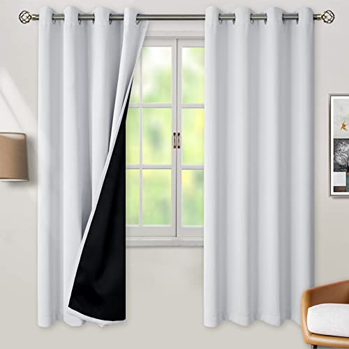 BGment Greyish White 100% Blackout Curtains for Living Room 72 Inch Length 2 Panels, Thermal Insulated Full Light Blocking Energy Save Window Drapes for Nursery Bedroom Darkening, 46 Inch Wide Each