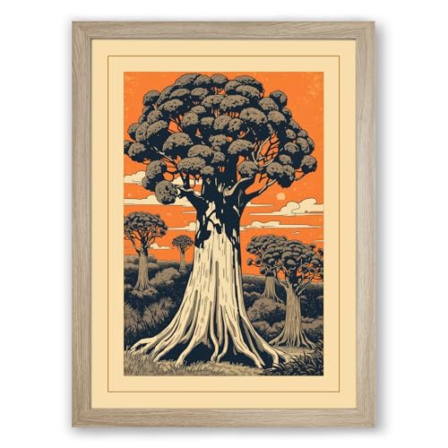 Ancient Tree, Golden Light Rustic Framed Wall Art Print A4 (29.7×21cm) Oak, Wall Decor for Living Room, Bedroom, Office & Home, Ready to Hang, Art Gift