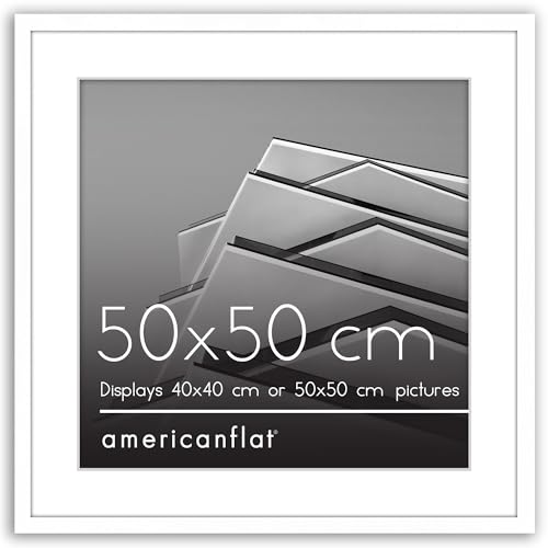 Americanflat 50x50 cm Picture Frame with Polished Plexi Cover - Use as 40x40 cm Wall Photo Frame with Mount or Display 50x50 cm Photo without Mount - Streamline Collection - White