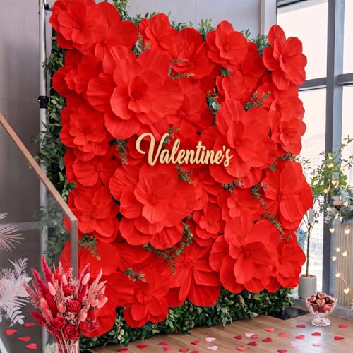 Humyoun Giant Paper Flowers Artificial Paper Flower Decorations for Wedding Graduation Bridal Shower Birthday Handcrafted Wall Backdrop Table Centerpieces Party Supplies (Red,24 Pcs)