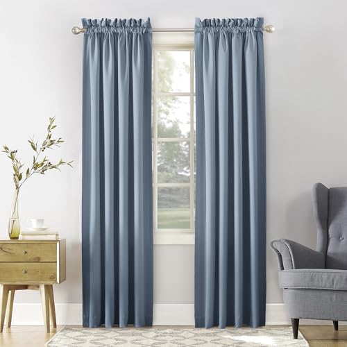 "Sun Zero Barrow 2-Pack Solid Total Blackout Rod Pocket Curtain Panel Pair, 54"" x 84"", Vintage Blue"